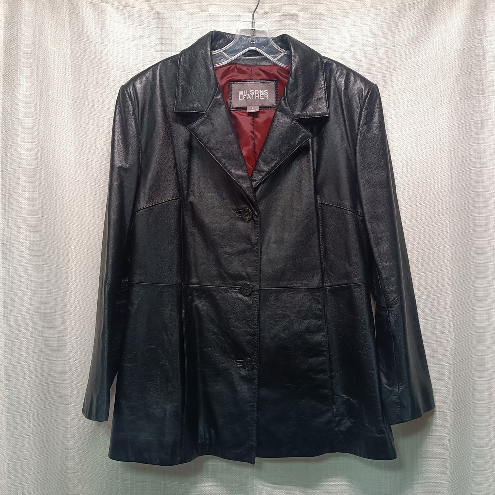 Wilsons 100% Leather Black Casual Jacket Classic Lined Women's L Biker Moto